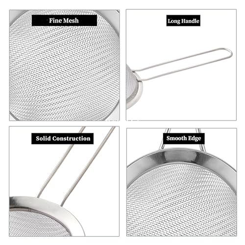Fine Mesh Strainers 2-Pack - Small & Medium Stainless Steel Sieve with Handle for Kitchen & Baking