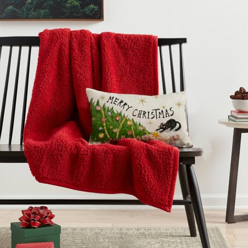 RABUSOFA Christmas Pillow Covers 12x20 Inch Merry Tree Black Cat