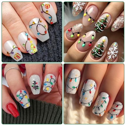 IDDFEVE 5D Christmas Nail Stickers Embossed Xmas Light String Decals 2 Sheets
