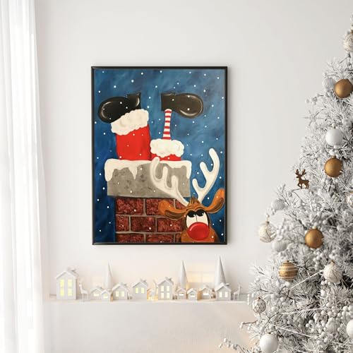 Funny Santa and Reindeer Diamond Art Kit for Adults - Full Drill Christmas Painting