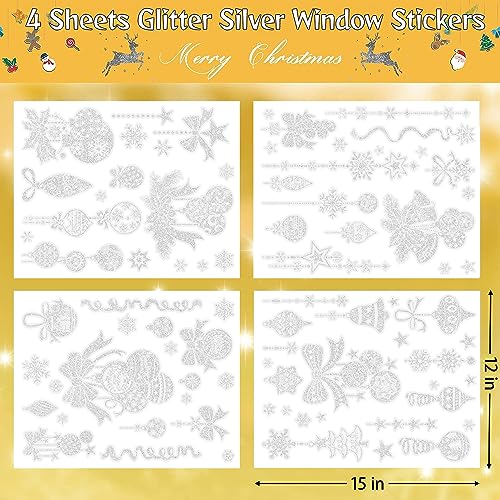 Christmas Window Clings - Snowflake Glitter Decals, 4 Sheets