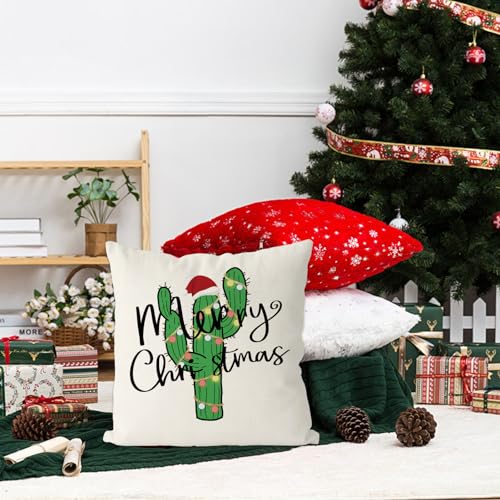 GAGEC Christmas Pillow Covers 18x18 Inch Cactus Design