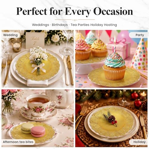 HAKSEN 108PCS Gold Paper Lace Doilies, 6.5-8.5-10.5 Inch Set