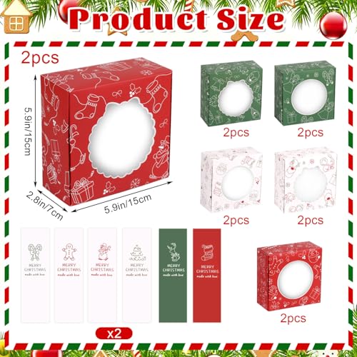 Multicolor Christmas Cookies Gift Boxes 12 Pack with Window Holiday Snack Treats