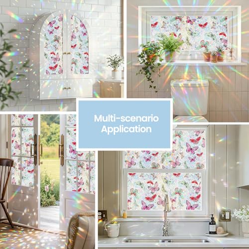 ADD.HERES Laser Butterfly Rainbow Window Privacy Film 17.5" x 78.7"