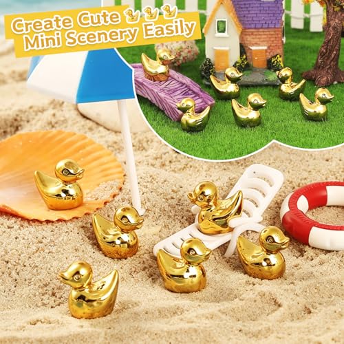 120 Pcs Mini Golden Duck Resin Figurines for Fairy Garden & Party Favors