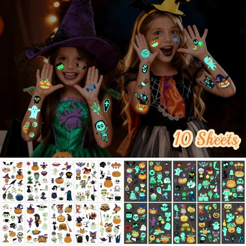 Seqiuay Glow in the Dark Halloween Temporary Tattoos - 10 Sheets