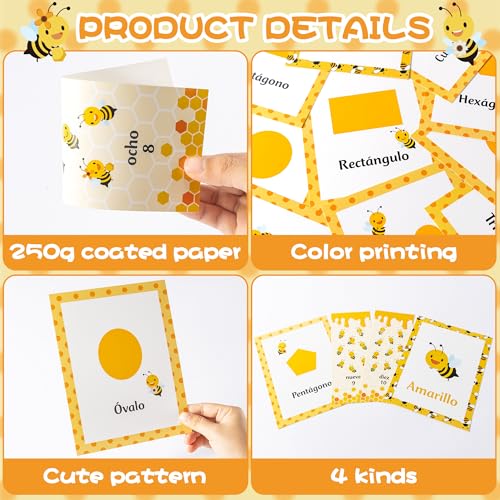 Bee Theme Educational Cards Set - 58PCS Spanish Learning for Kids