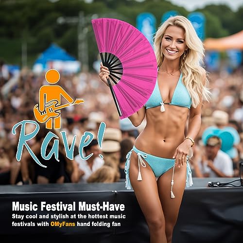 Large Pink Folding Hand Fan - Durable Rave & Festival Clack Fan