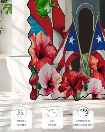 Puerto Rico Flag Shower Curtain with Scalloped Border - 72"x72"