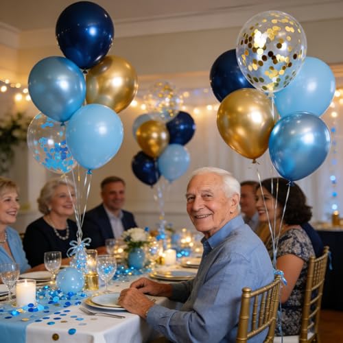 Navy Blue and Gold Balloons - 60 Pack 12 Inch Party Decor