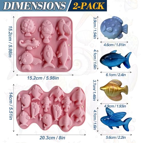 Ocean Sea Animal Silicone Molds - 2 Pack Marine Life Candy Molds