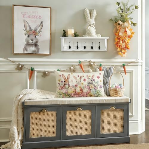 Easter Bunny Egg Throw Pillow Cover 12x20 Inch - Multicolor