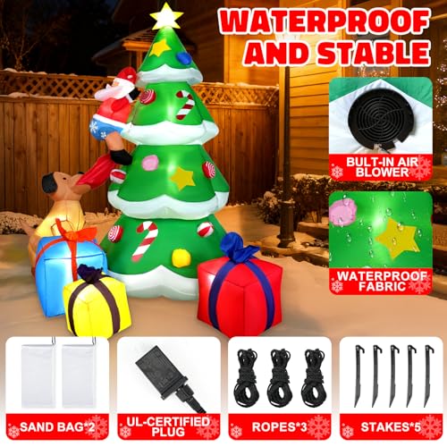 8ft Christmas Inflatable Tree with Santa, Dog & Gift Boxes - Outdoor Yard Decor