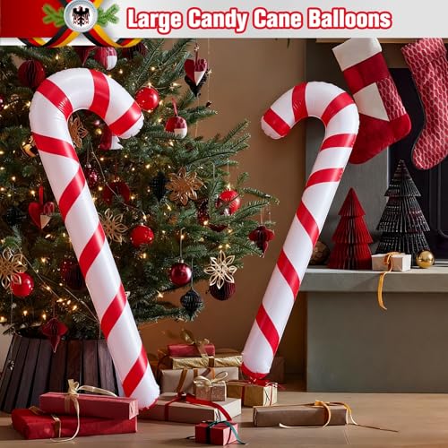 Large Inflatable Candy Cane Balloons - 35 Inch Christmas Decorations, 2 Pcs - Red Candy Cane, Holiday Pool & Indoor Decor