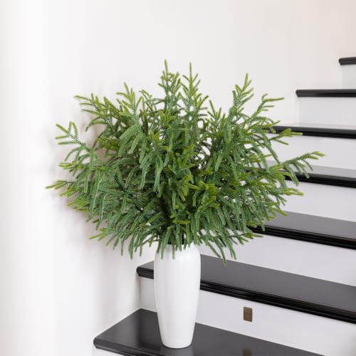 36 Inch Artificial Norfolk Pine Stems - Long Realistic Branches for Holiday Decor - 10 Pack