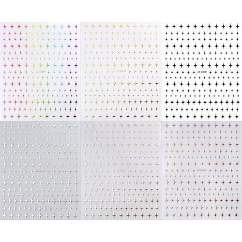 Star Nail Stickers 6 Sheets 3D Self Adhesive Gold Silver Decals
