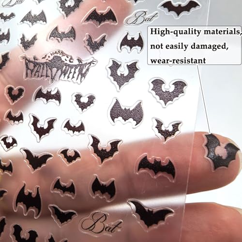 Black Bat Halloween Nail Stickers Self-Adhesive Gothic Nail Decals