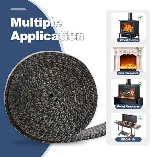 BSTFLEX Self-Adhesive Graphite Fiberglass Gasket Tape 5/8" x 1/8" for Wood Stove & Fireplace