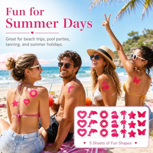 Lustrib 120PCS Tanning Sunbathing Stickers Body Decals Hot Pink Summer Beach