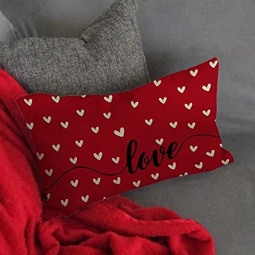 Valentine Heart Throw Pillow Cover 12x20 Inch Red Farmhouse Decor
