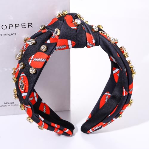 Mokkia Rhinestone Football Headband for Women - Wide Knotted Hairband