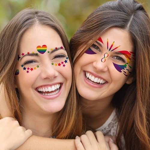 Rainbow Face Temporary Tattoos 10 Sheets LGBT Pride Parade Makeup Stickers