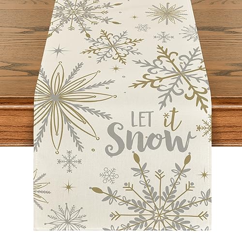 Snowflakes Winter Table Runner 13x72 Inches Beige Home Decor Party Accessory
