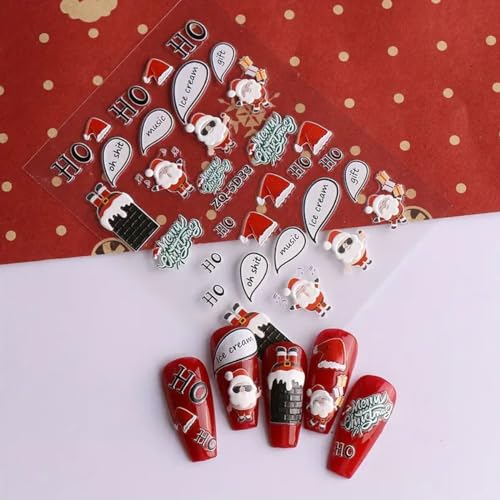 BELSITA 5D Embossed Christmas Nail Decals - Santa Snowflake Stickers (3 Sheets)