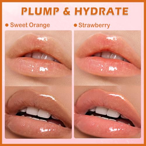 Color Changing Lip Oil Stain 2PCS Hydrating Shimmer Gloss Strawberry Orange