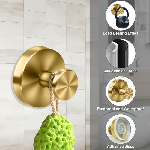 MGahyi Gold Suction Cup Hooks - 2 Pack for Bathroom & Shower
