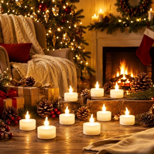 12-Pack LED Flameless Tea Lights with Timer - Warm White, Flickering, Battery Operated for Holiday & Party Decor