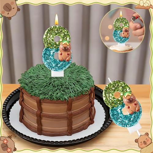 Lounsweer Capybara Birthday Candle - Number 8 Glitter Decoration
