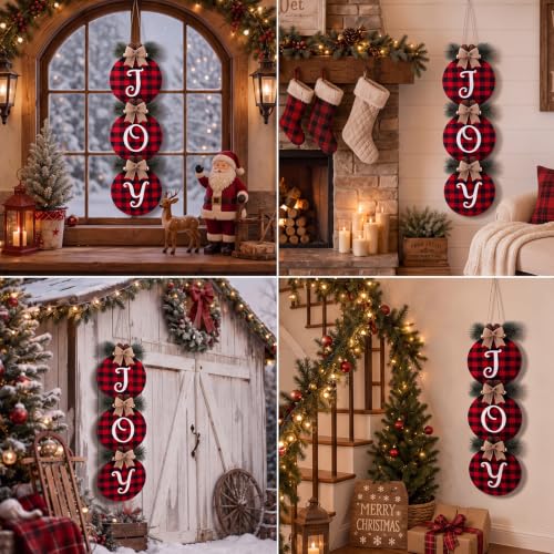Christmas Joy Wreath for Front Door 29.5 Inch Buffalo Plaid Holiday Decor - Variation of This Listing