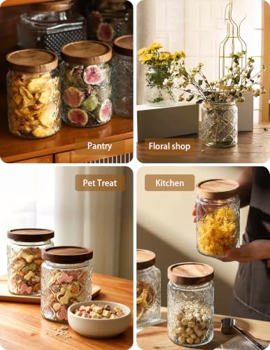 Begonia 24oz Vintage Glass Jar with Wooden Lid - Airtight Kitchen Canisters