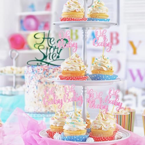 36 Pink Glitter Baby Shower Cupcake Toppers - Pre-Assembled Picks for Parties