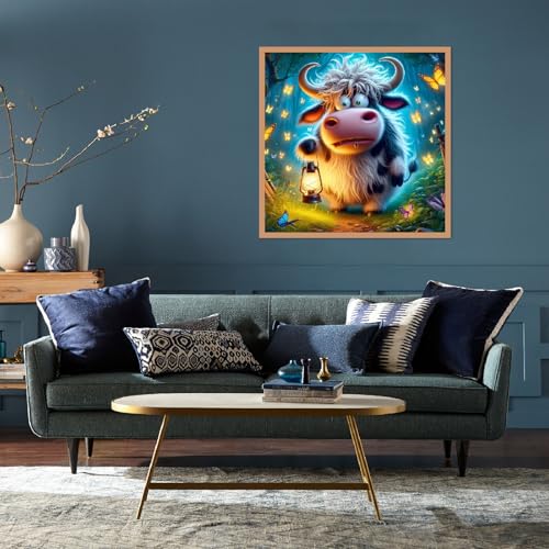 Highland Cow Diamond Painting Kit - 5D DIY Gem Art 14x14 Inch