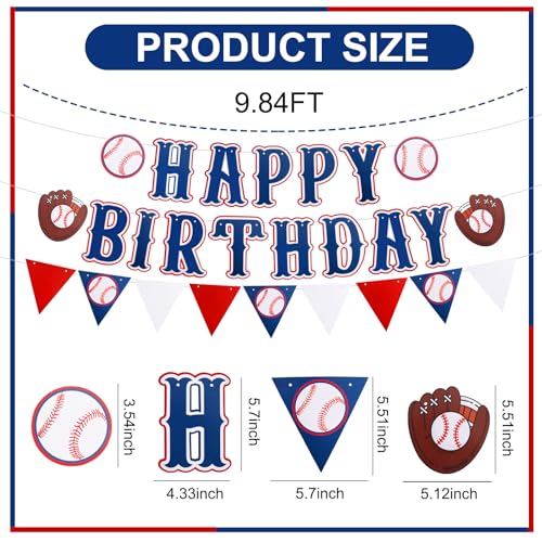Blue Pre-Strung Baseball Birthday Banner - 3 Piece Bunting Decoration