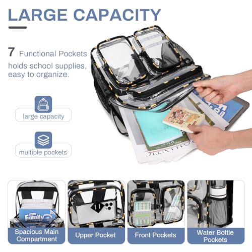 ASKSKY Heavy Duty Clear Backpack - Black Sunflower Transparent Bookbag