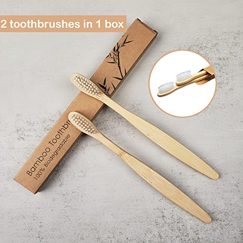 SEVENHEAD Bamboo Toothbrushes for Adults - 2 Pack Eco-Friendly Soft Bristles
