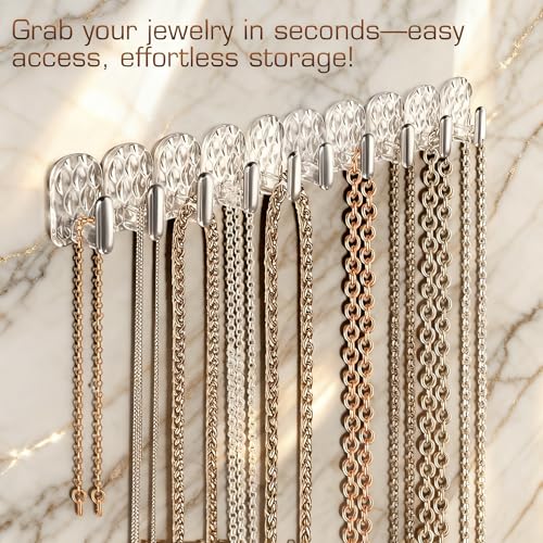 Gesodant 6 Pack Clear Wall Mounted Jewelry Organizer & Adhesive Hooks