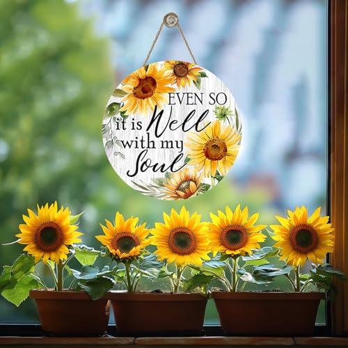 Bolisom Rustic Sunflower Door Sign | Inspirational Home Decor 12"