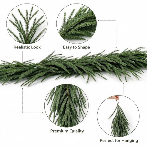 6 Ft Artificial Christmas Garland for Mantel, Stairs, Door & Table - Unlit