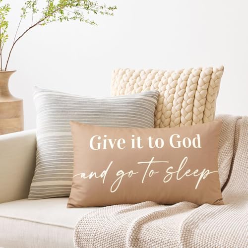 OTOSTAR 16x24 Inch Coffee Brown Decorative Pillow Cover Double Sided Give It to God and Go to Sleep