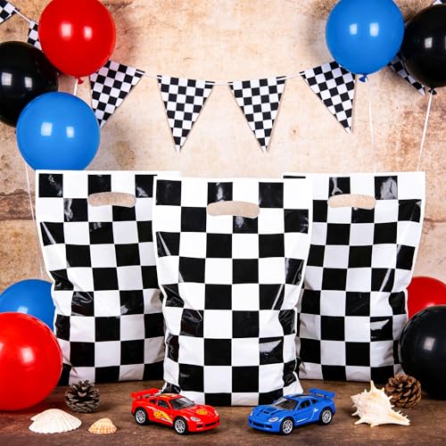 50 Pcs Race Car Party Favor Bags - Black and White Checkered Gift Bags