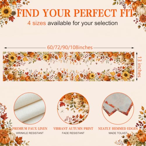 Fall Table Runner 13x72 in - Pumpkin & Maple Autumn Decor