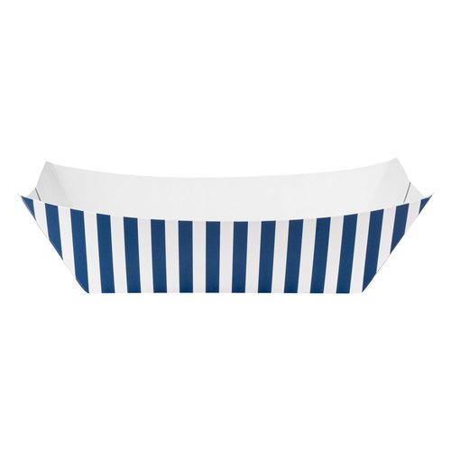 Restaurantware Bio Tek 1 Pound Food Boats 200 Disposable Paper Food Trays - Heavy-Duty Greaseproof Striped Paper Food Boats For Snacks Appetizers Or Treats Use At Parties Or Carnivals
