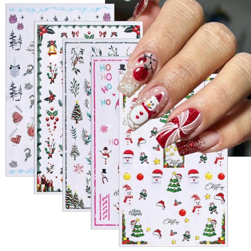 5 Sheets Christmas Nail Stickers 3D Self-Adhesive Winter Holiday Decals