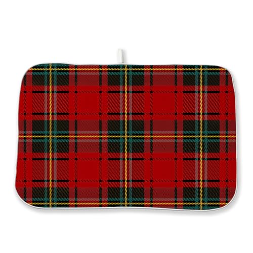 Christmas Dish Drying Mat 18x24 Inch Buffalo Plaid - Red, Green & Floral Variation