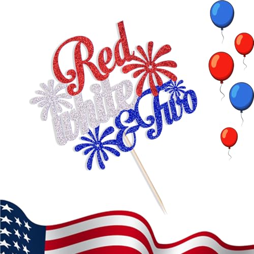 Red White & Two Cake Topper for 4th of July Birthday Party